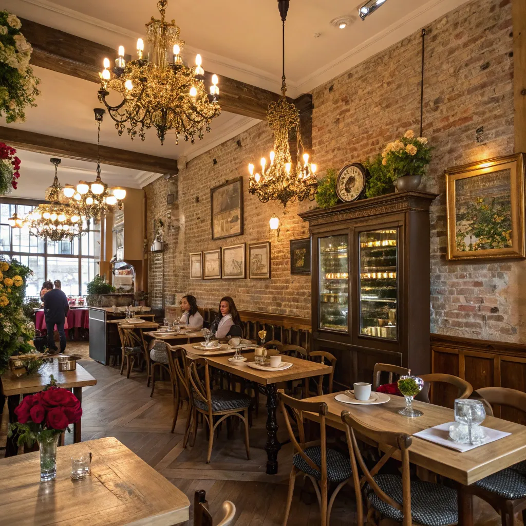 Interior of Emma's Corner Cafe with European decor